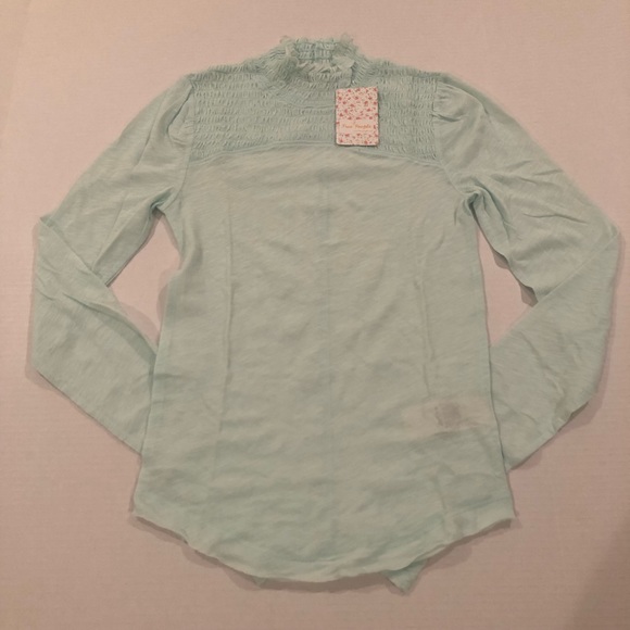 NWT Free People Caroline long-sleeve top, size S, iced aqua - Picture 3 of 13